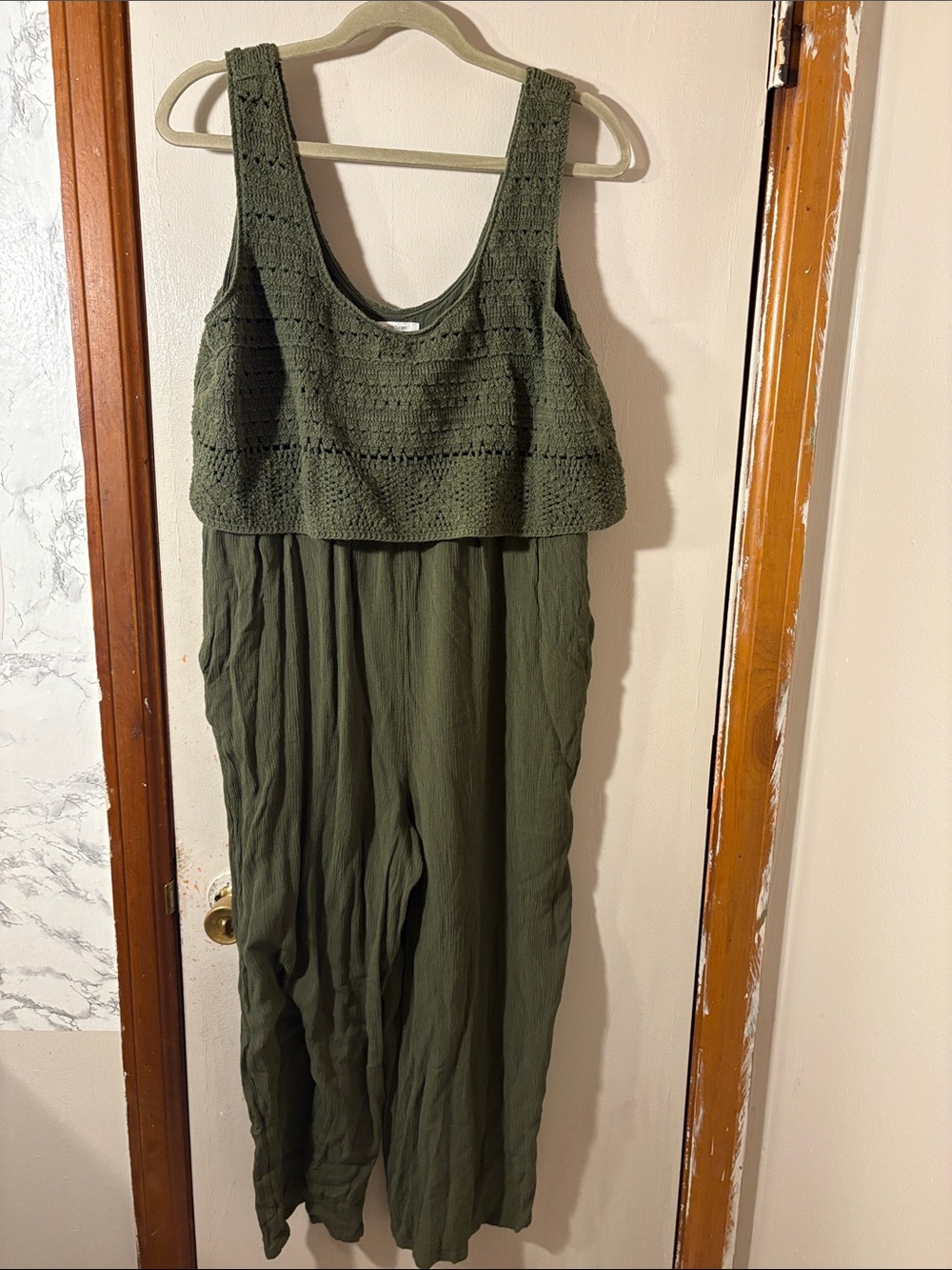 Maurices Olive Green Crochet-Top Jumpsuit - Women